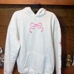 Simply Southern Cream Hoodie with Pink Bow